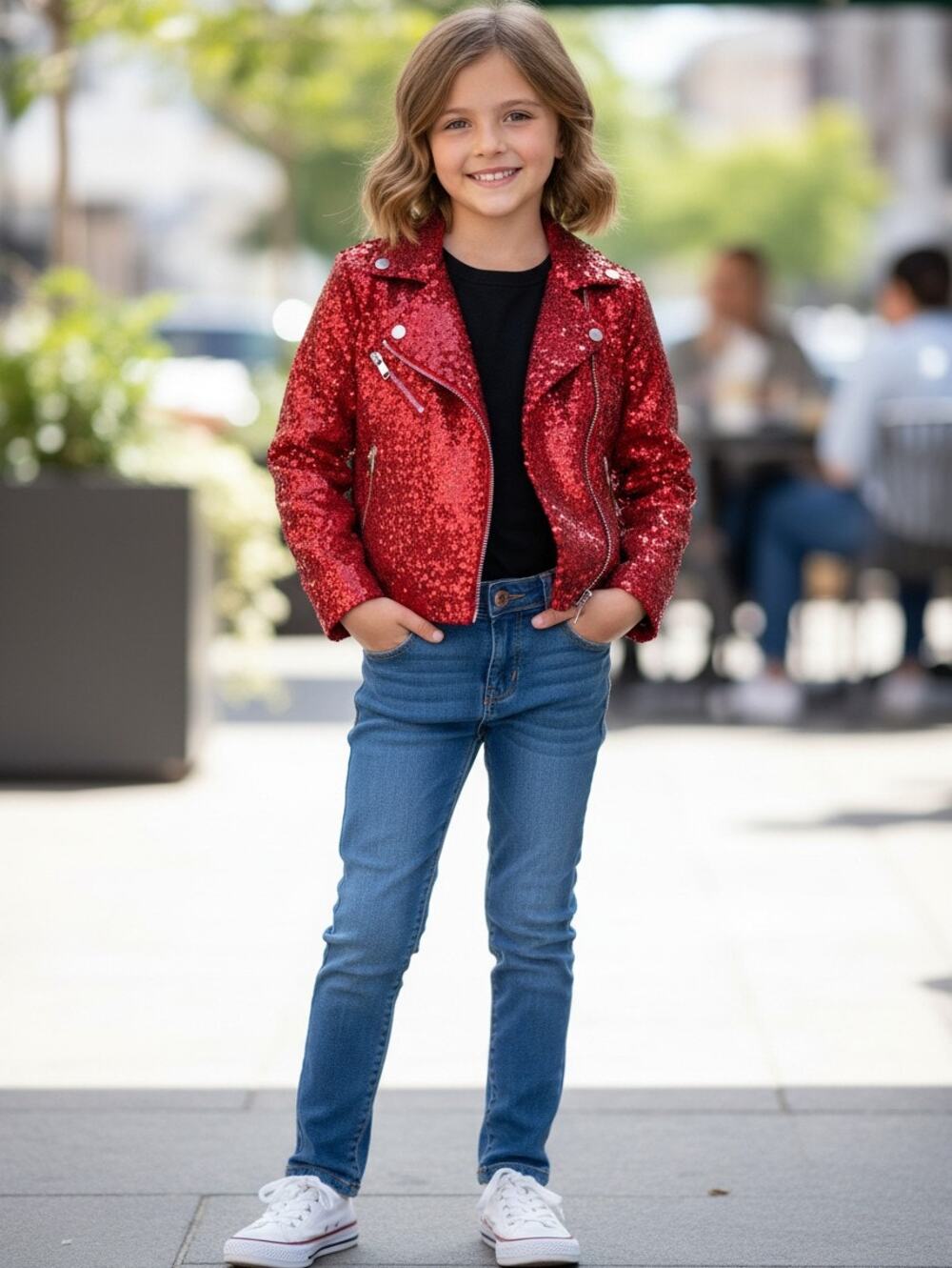 Jo Jo's Red Sequin Moto Jacket Size 6 6x